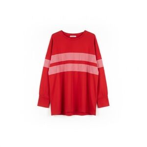 Sunshine & Rodeos Red Pink Stripe Tunic Top Long Sleeve Size L